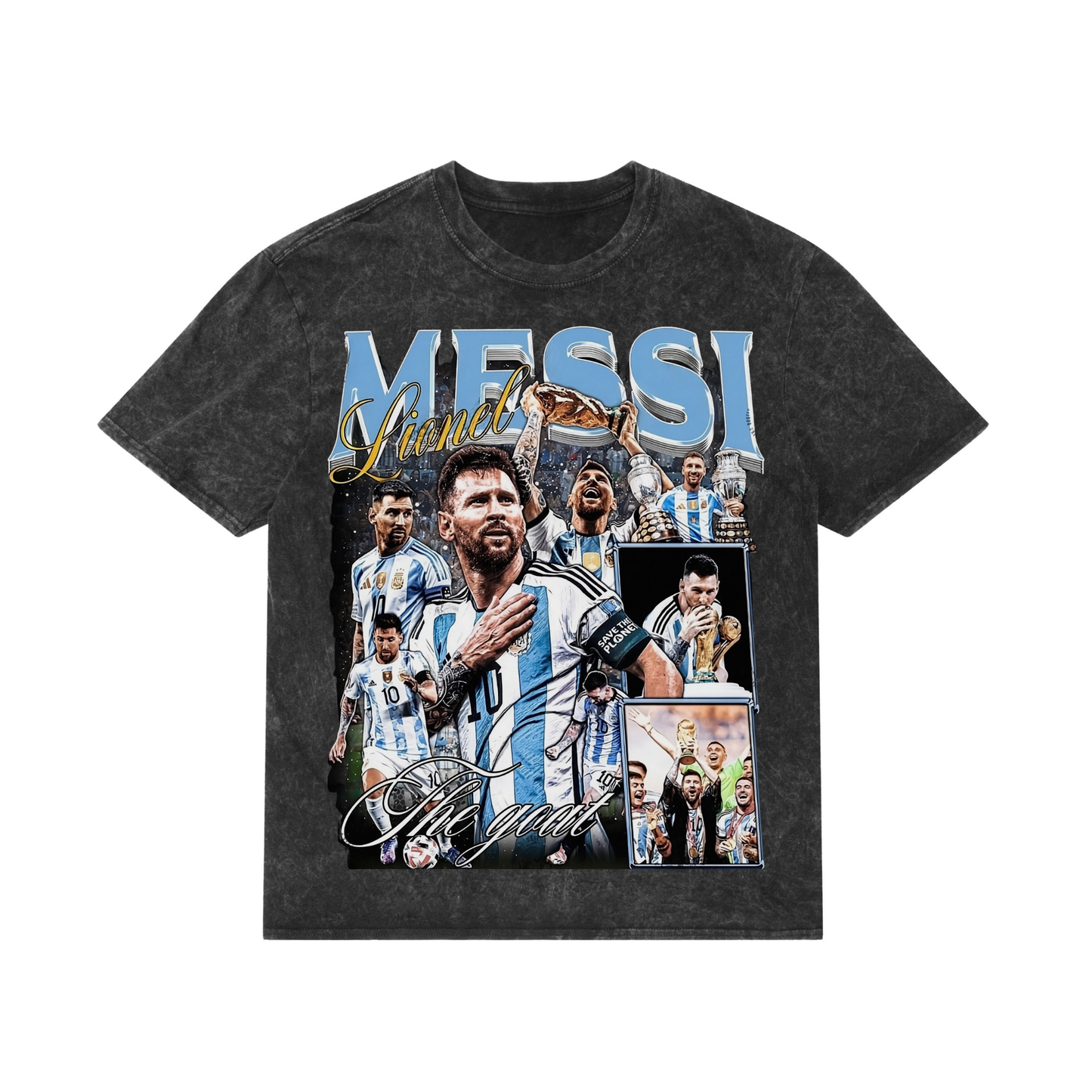 Messi: Albiceleste King Oversized Tee – Black Acid Wash