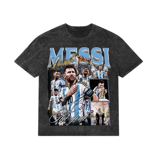 Messi: Albiceleste King Oversized Tee – Black Acid Wash