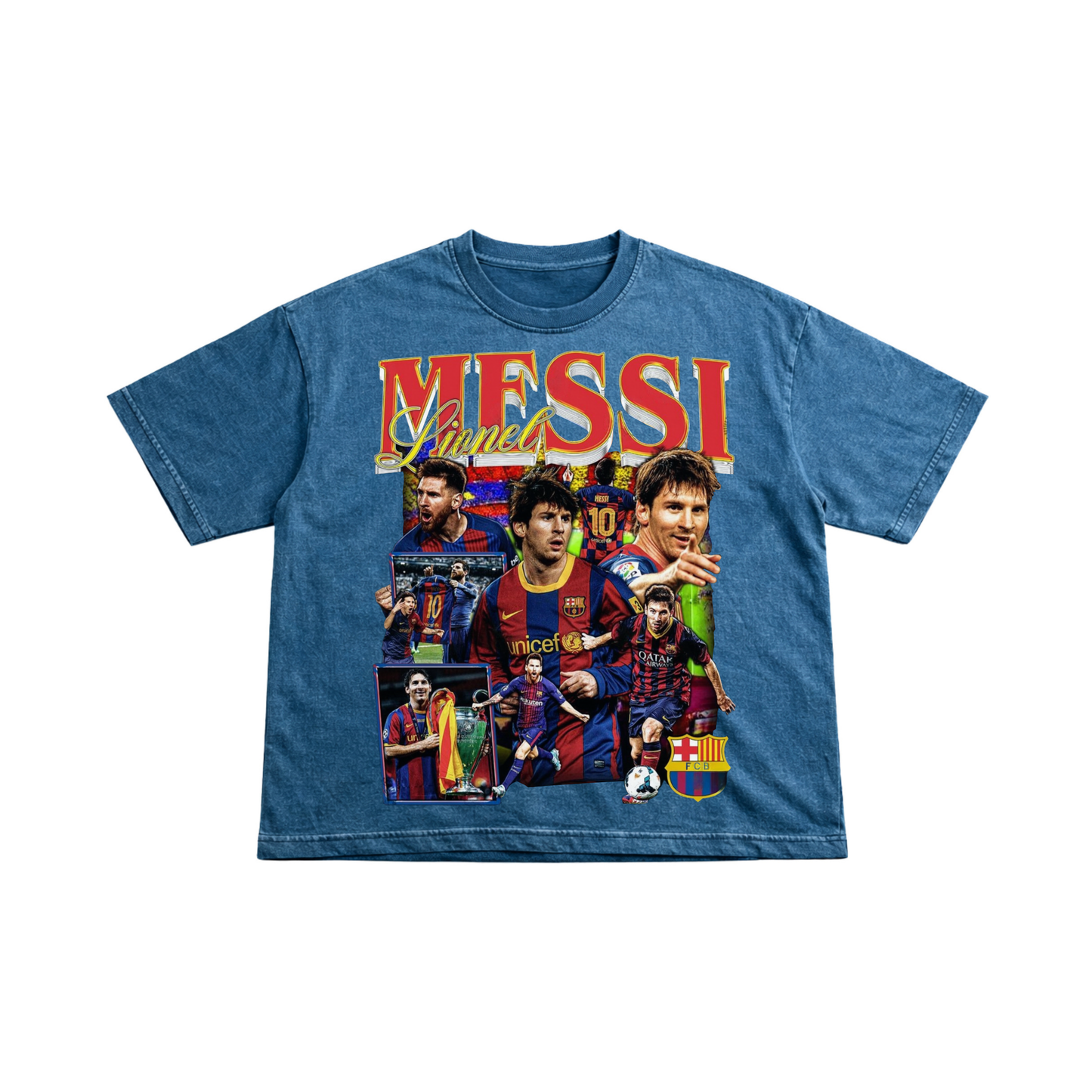 Messi Blaugrana Oversized Tee – Blue Denim Wash (Boxy Fit)