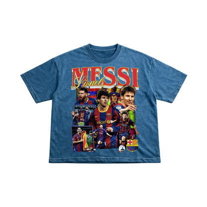 Messi Blaugrana Oversized Tee – Blue Denim Wash (Boxy Fit)