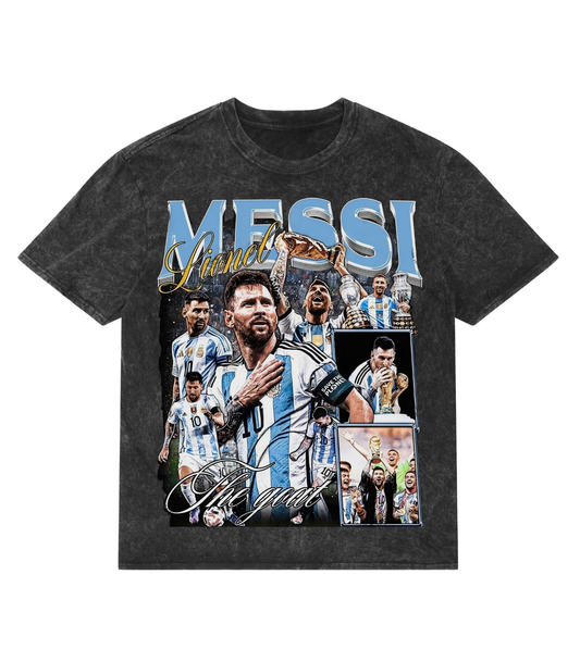Messi: Albiceleste King Oversized Tee – Black Acid Wash